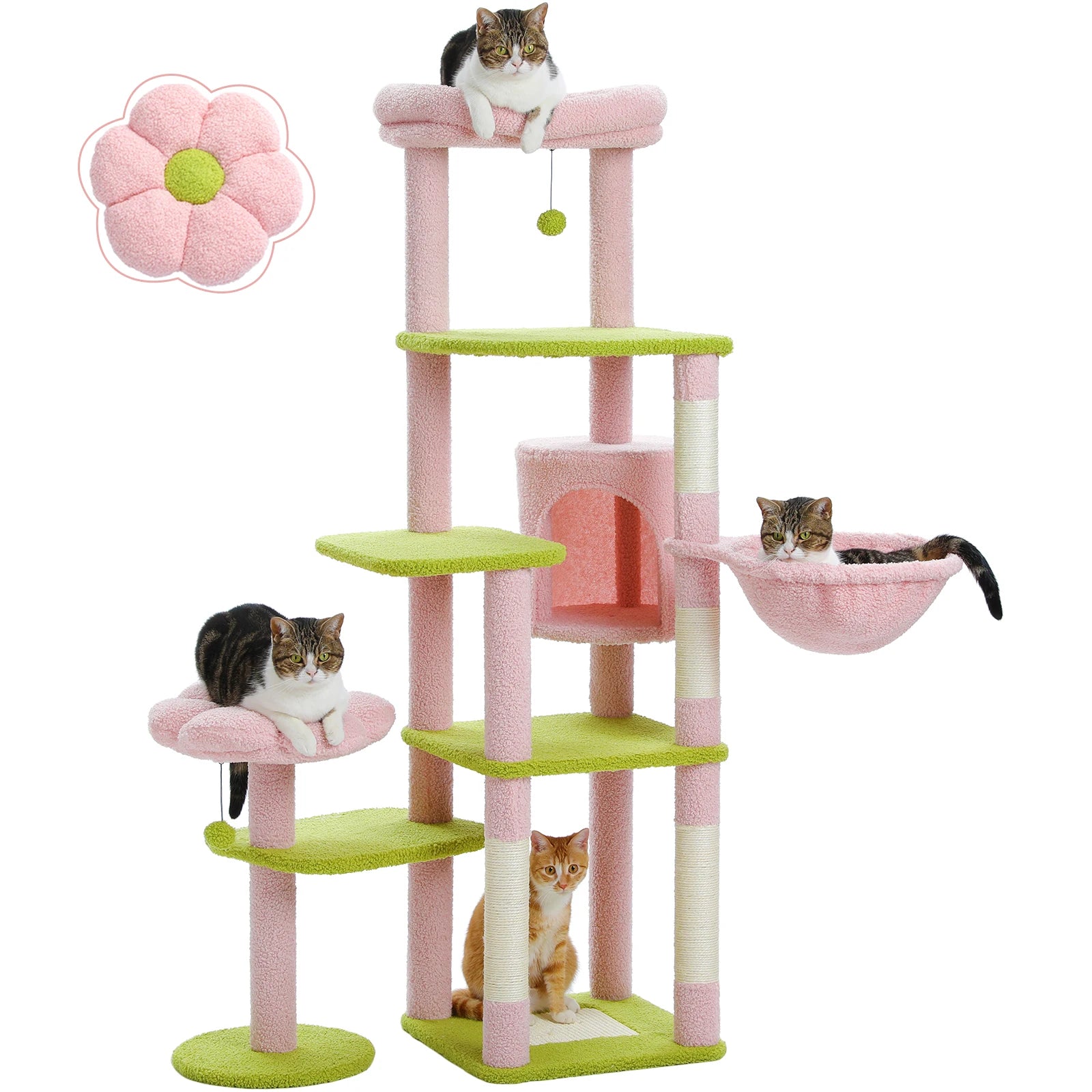 Cactus Tall Cat Tree for Large Cat Multi-Level Cat Tower for Indoor Cats Cat Condo with Large Hammock Scratching Post  2 Perches
