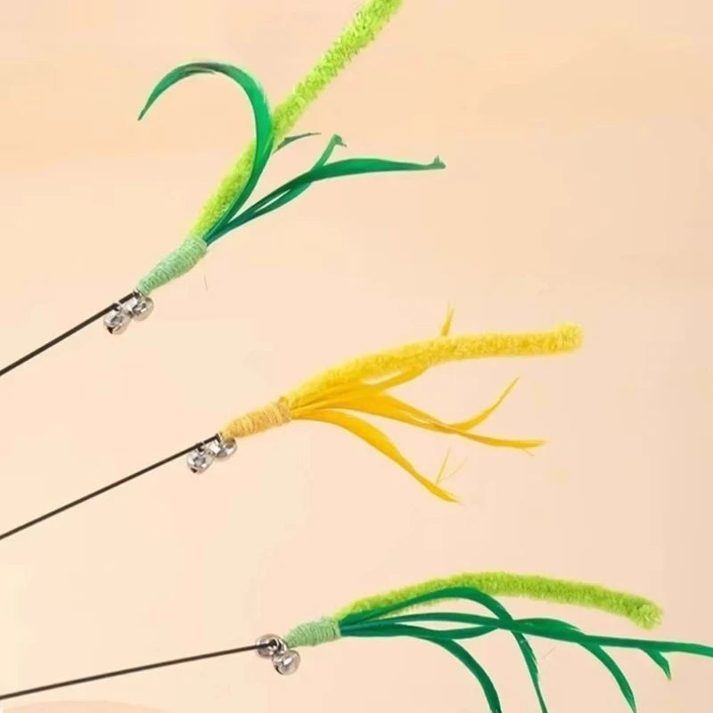 Bite Resistant Cat Teaser Wand Interactive Feather Toy with Sound Tail Grass Kitten Teasing Stick for Cats Durable Cat Supplies