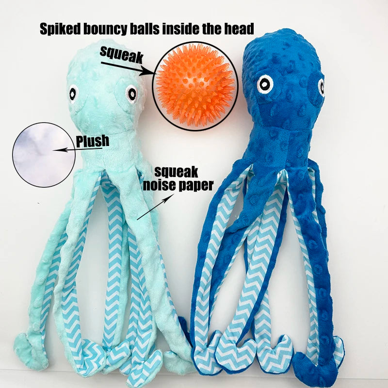 2025 new pet dog plush cute cartoon octopus toy with sound tug-of-war interactive,anti-demolition home,and companionship for dog