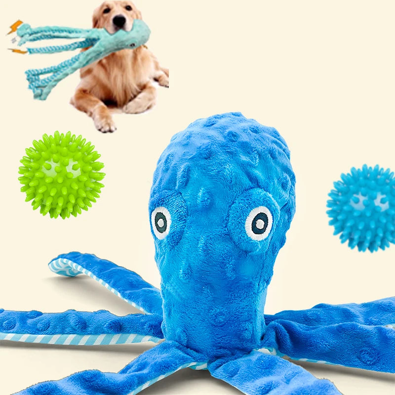 2025 new pet dog plush cute cartoon octopus toy with sound tug-of-war interactive,anti-demolition home,and companionship for dog
