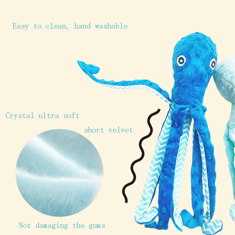 2025 new pet dog plush cute cartoon octopus toy with sound tug-of-war interactive,anti-demolition home,and companionship for dog