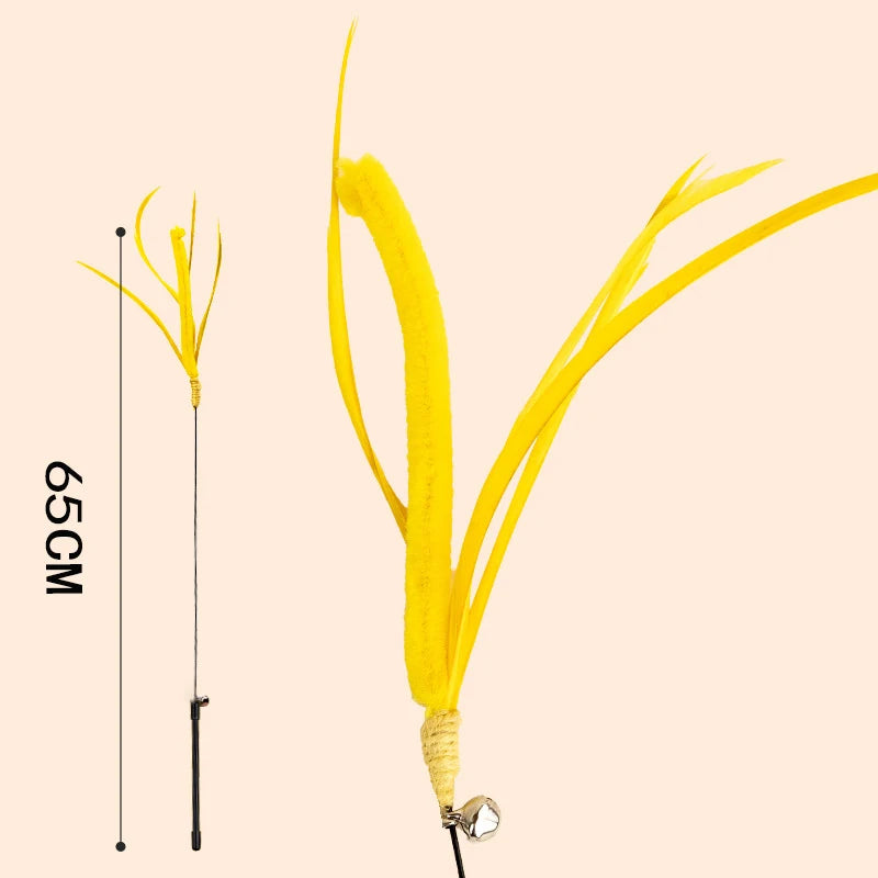 Bite Resistant Cat Teaser Wand Interactive Feather Toy with Sound Tail Grass Kitten Teasing Stick for Cats Durable Cat Supplies