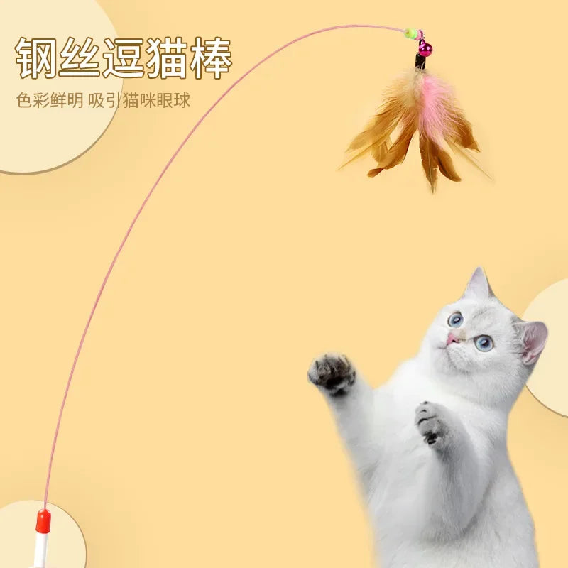 2024 Four Section Telescopic Cat Stick 90CM Super Long Carbon Fiber Fishing Rod Scratch Resistant Feather Cat Toy Pet Supplies