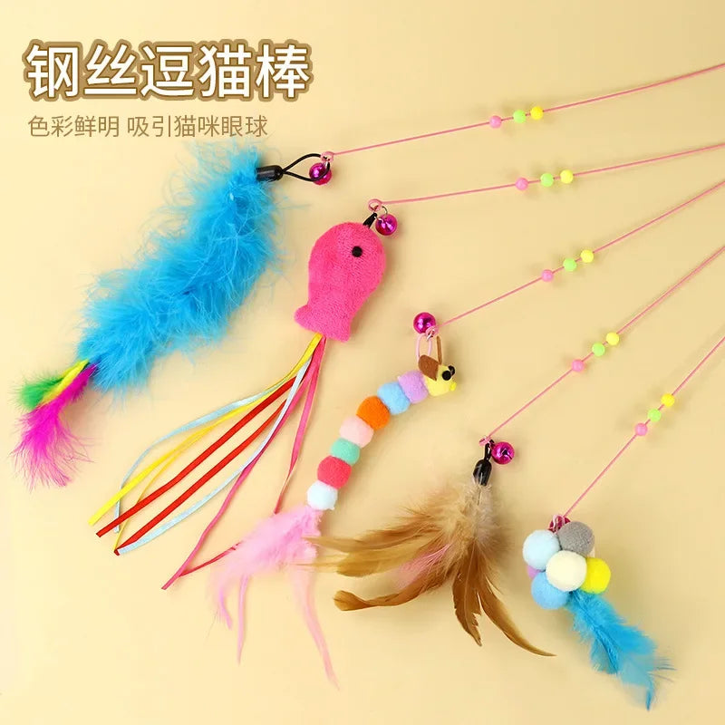 2024 Four Section Telescopic Cat Stick 90CM Super Long Carbon Fiber Fishing Rod Scratch Resistant Feather Cat Toy Pet Supplies