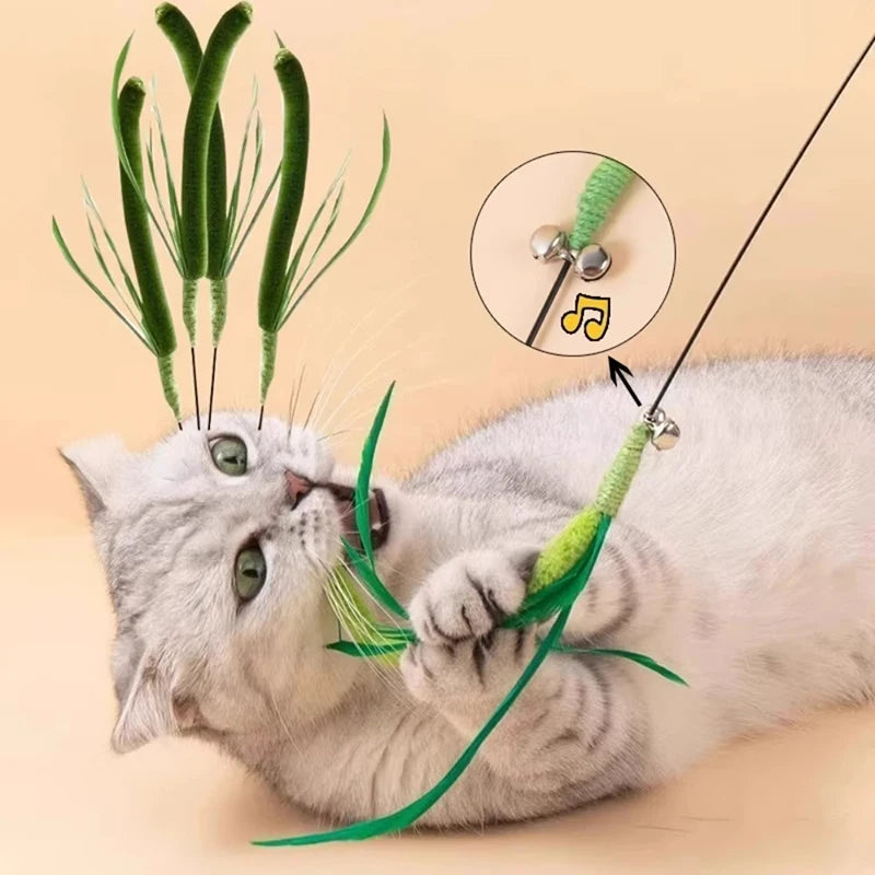Bite Resistant Cat Teaser Wand Interactive Feather Toy with Sound Tail Grass Kitten Teasing Stick for Cats Durable Cat Supplies