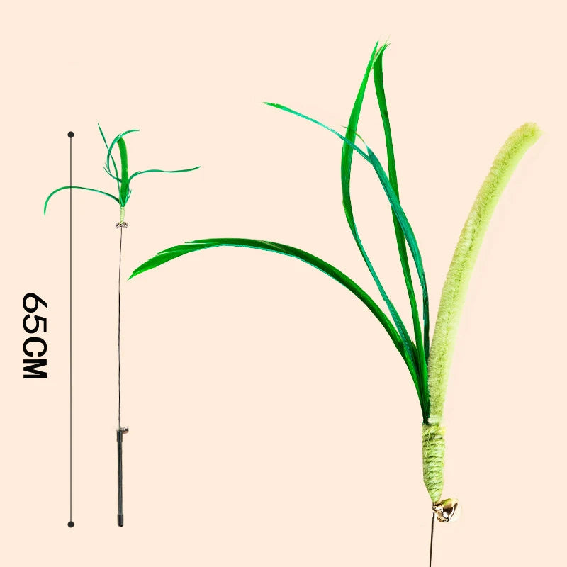 Bite Resistant Cat Teaser Wand Interactive Feather Toy with Sound Tail Grass Kitten Teasing Stick for Cats Durable Cat Supplies